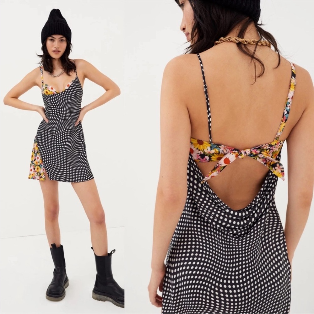 For Love & Lemons Anya Mini Dress Polka Dot Floral Satin Size Small S - Picture 7 of 7